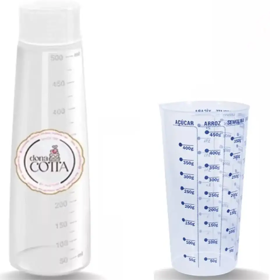 Kit Confeitaria Bisnaga de Umedecer Bolo Branco + Copo Medidor Transparente - Injetemp