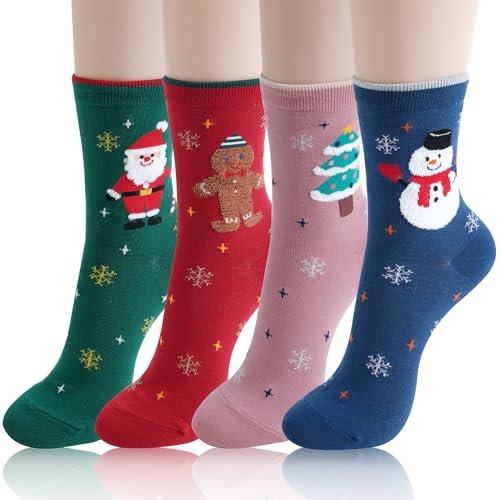 kikiya socks Women Crew Socks | 4-6 Pairs Cute Smiley Face Heart Flower Emoji Soft Novelty Casual Ladies & Girls Cotton Socks (Xmas Gift)