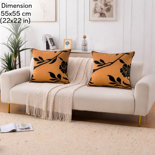 Image of HOKIPO 'Elira Series' Stretchable Cushion Cover for Sofa 22x22 Inch, Packof 2, Copper Brown Floral (AR-6712-C8*2)