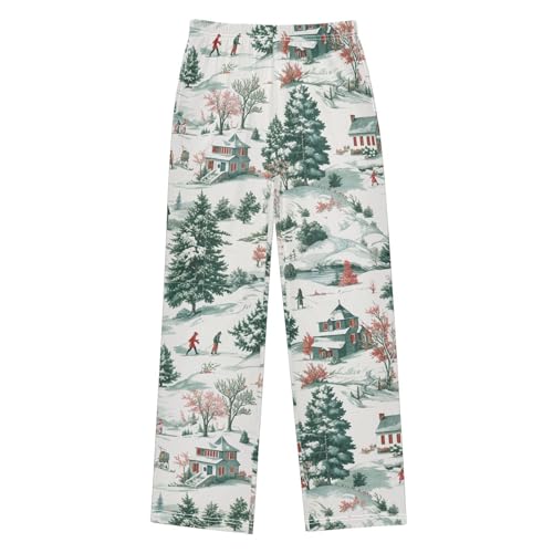 Boys' Pants Winter Snow Scene Old Christmas Long Bottoms Jogger Pants Elastic Waist Trousers with Pockets S-XL