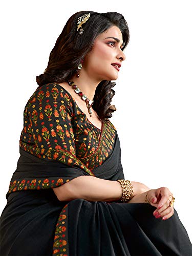 Image of RAJESHWAR FASHION WITH RF Women's Solid Moss Pure Silk Saree For Women With Digital Print Lace Border & Blouse Piece