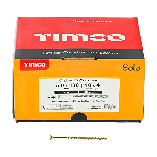 Packs of 1000-5.0 x 100mm (10 x 4) Professional TIMCO Solo Wood Screw POZI COUNTERSUNK - Free Next Working Day DELIVERY