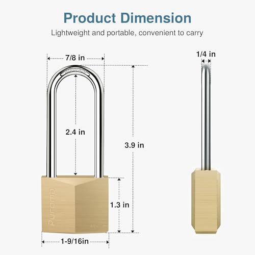 Image of Puroma 1 Pack Keyed Padlock Waterproof Solid Brass Lock, 2.6 Inch Padlock with Keys for Sheds, Storage Unit School Gym Locker, Fence, Toolbox, Hasp Storage