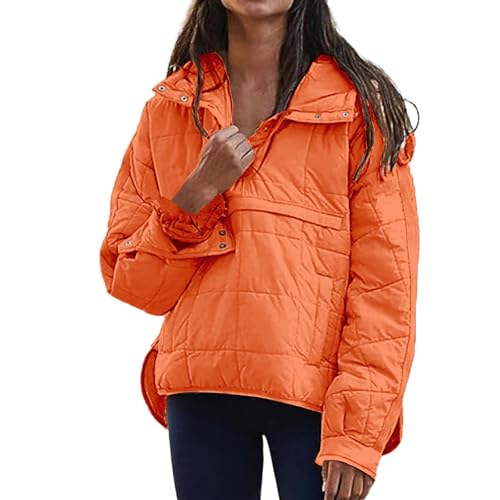Sales Clearance Today Deals Prime Oversized Jacket For Women Women'S Quilted Puffer Jackets & Coats Plus Size Long Sleeve Hooded Winter Warm Lightweight Outwear With Pocket Orange X-Large