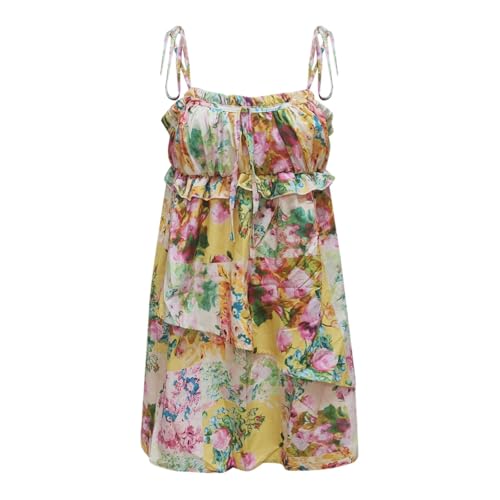 Robe d'été décontractée imprimé floral fluide sans manches à volants