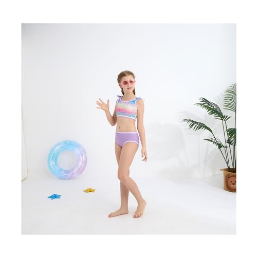 Image of Girls Two Piece Swimsuits Color Block Bowknot Swimwear Summer Beach Bikini Set Little Girl Bathing Suit with Chest Pad 3-10T