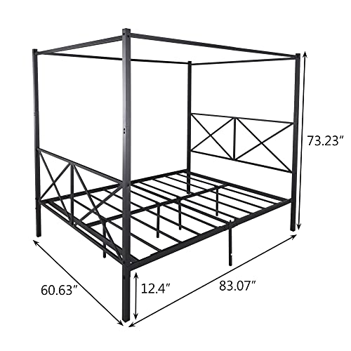 Homsof Metal Canopy Bed Frame, Platform Bed Frame Queen With X Shaped Frame Queen Black #TOP1