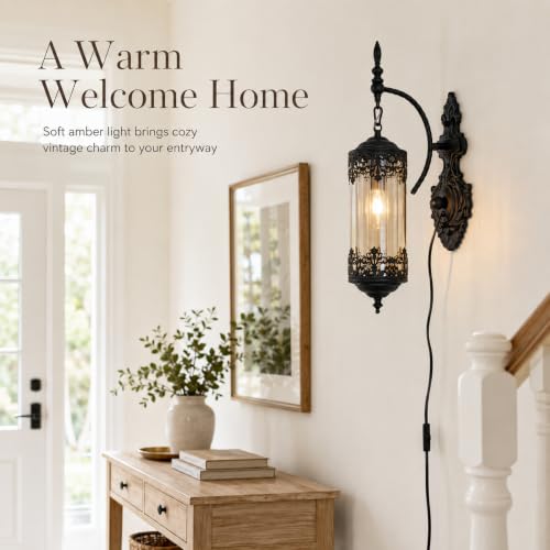 Image of Rustic Gothic Plug in Wall Sconce with Glass