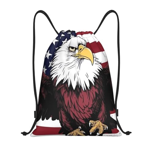 DWVTSLH Waterproof Drawstring Gym Bag for Men American National Flag with Eagle Drawstring Backpack for Women Cinch Sack Sports Sackpack Small