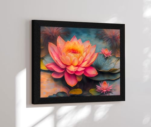 Image of ArtX Paper Bloomed Lotus Painting For Vastu, Wall Art, Lotus Painting For Wall Vastu, Wall Decor, Multicolor, Nature, 13.0 X 10.0 inch, Set of 1