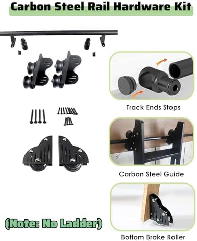 Adjustable Rolling Library Ladder Track Kit - Telescoping Hooks for Bookshelf, Loft, Office & Warehouse - Rustic Black Design for Easy Access & Style