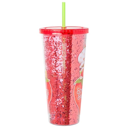 Image of Silver Buffalo Strawberry Shortcake, Plastic Cold Cup, 32oz | Confetti, Includes Lid and Straw, 0.95 Liters