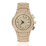 HALUKAKAH Reloj con Diamantes Moissanite para Hombre - Regal - Chapado en Oro Real 18K,Esfera Redonda Grande con Números Romanos,Iced out en 3 Lados,Correa de 21,5cm - Caja de Regalo Incluida