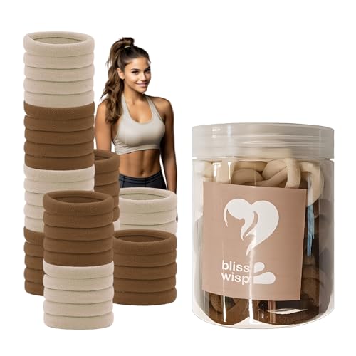 BLISSWISP Envase 50 Gomas Pelo - Coleteros - Bandas Elásticas Mujeres y Niñas - Multicolor - Complemento perfecto para tocador o baño. (Marrón)