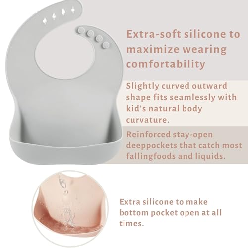 Image of PandaEar Set of 3 Silicone Baby Bibs, Waterproof Soft Adjustable Bibs for Babies Toddlers 10-72 Months