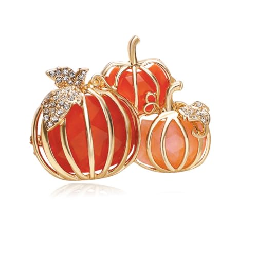 Pumpkin Brooch Pin for Women Halloween Fashion Enamel Crystal Leaf Pumpkin Brooches Dress Accessories Halloween Party Jewelry (Gold Three Pumpkin)