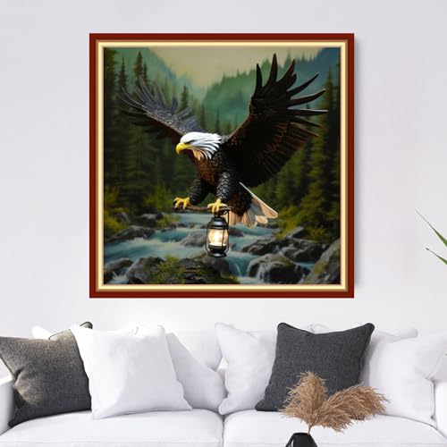 Image of Dooxvey Cross Stitch Kits for Adults Stamped Full Range of Embroidery Starter Kits for Beginners 11CT Printed Cross Stitch Patterns Needlepoint Kits Stamped Crossstitch-Eagle 18x18 inch