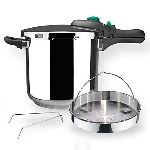 MAGEFESA DYNAMIC Olla a presión super rápida de fácil uso, acero inoxidable 18/10, apta para todo tipo de cocinas, incluido inducción. Pack exclusivo Olla+Cestillo. (5 LITROS)