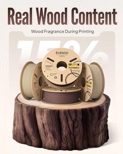 Image of ELEGOO Wood PLA Filament Bundle 1.75mm 4KG, Real Wood Flour Added 3D Printer Filament, 4pcs 1kg Spool(2.2lbs) Fits for Most FDM 3D Printers