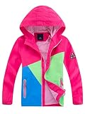 YoungSoul Blouson Imperméable Garçon - Coupe Vent Fille à Capuche Color Block - Veste de Randonnée Printemps Automne - Rose - 9-10 ans/Taille 140