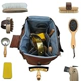 Masiel Spark Premium Horse Grooming Kit (8 Pieces) - Professional Equine Care Set with Beechwood Brushes, Natural Bristles, and Handcrafted Leather Bag - Luxury Gift for Horse Riders and Owners