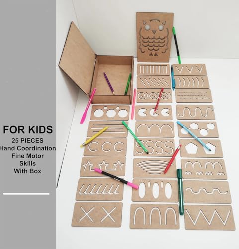 Image of Cliths 25-Piece Wood Handwriting Stencil Set Toy - Perfect for Kids & Preschoolers, Montessori Geometric Pattern Stencils
