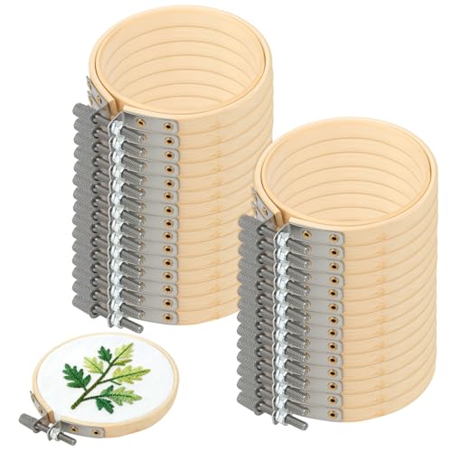 Image of SEHOI 30 Pieces 3 Inch Bamboo Embroidery Hoops, Wooden Round Adjustable Bamboo Circle Cross Stitch Hoop Rings for Art Craft Handy Sewing