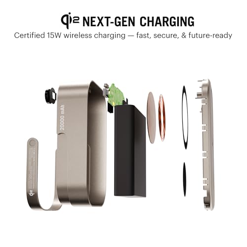 Image of DailyObjects Loop Qi2 Certified 20000 Mah Mag-Safe Compatible Aluminium Wireless Power Bank|Fast Charging| Compatible with Samsung /OnePlus /iPhone 12 /13 /14 /15 /16 /Pro Max|Retractable Stand (Titanium)