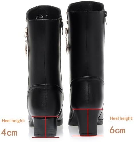 Women's Wool Lined Warm Winter Anti Slip Zip Chunky Heel Fashion Classic Mid-calf Boots Fashion Rhinestones Buckle Decor