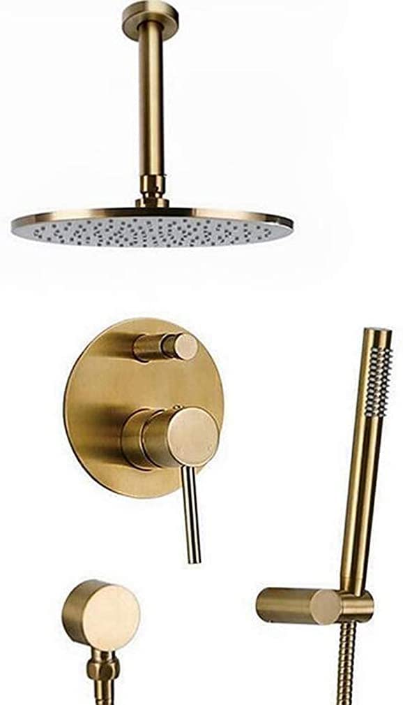 DFGHNBVC Shower Set Shower System, Brushed Gold Brass Ceiling Mounted Bathroom Rain Mixer Combo Set With 8-12" Round Top Spray Rainfall Showerhead And Handheld Shower, Shower Set,8 Inch