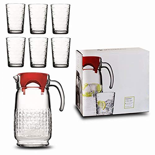 Jarras de Cristal, Jarra Agua Cristal con Tapa, Juego de Jarra y 6 Vasos Cristal, Menaje Elegante/Simple - Hogar y Más