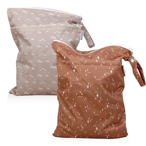 Image of Mama Koala Waterproof Wet Dry Bags for Baby Items, Cloth Diapers, Swimsuits, Travel, Gym Clothes, Beach, Pump Parts, Toiletries, Two Zippered Pockets, 2 Pack (W016)