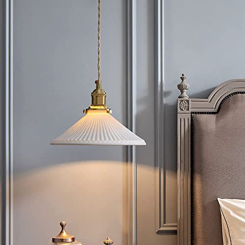 Wfzrxfc Postmodern Simple Bedside Hanging Fixture Lighting Nordic White Ceramic Pendant Lamp Single Head Adjustable Bedroom Chandelier Japanese Retro Ceiling Light Bedroom/Bedside/Dining Table/Aisle #TOP2