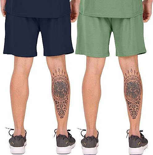 Image of London Hills Shorts Pant for Men Cotton Blend with Side Pockets | Shorts for Men | Half Pant for Man | Shorts' for Mens Stylish | Gym Short's for Man Workout | Boxer Shor'ts for Man's | Green, Navy