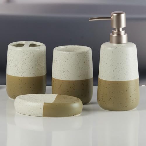 Image of SaSaSa Ceramic Bathroom Accessories Set of 4 Modern Bath Set with Soap Dispenser & Toothbrush Holder, Luxury Home & Gift Idea (11499)