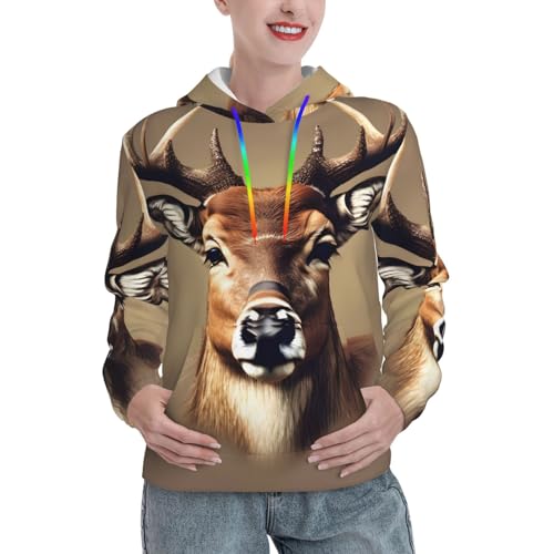 Sweat à capuche tête de cerf au design ajusté moderne et sa grande poche kangourou