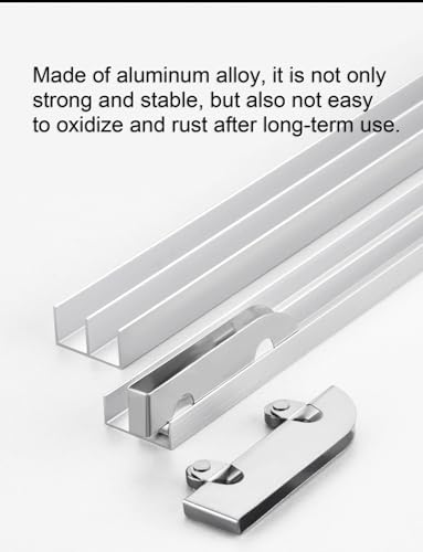 Zestaw szyn do drzwi przesuwnych, dwukanałowa aluminiowa szyna prowadząca z cichymi rolkami do witryn wystawowych i szaf, rozmiar 5 mm, zapobiega rdzewieniu i zapewnia płynną pracę