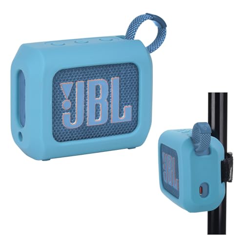 YouKnow Silicone Case for JBL Go 4 Ultra Portable Bluetooth Speaker, with Removable Strap Attach to Bike Golf Cart Boat (Blue)