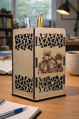 Image of Jujutsu Kaisen Wooden Pen Stand | Anime Pencil Holder for Study Table | Jujutsu Kaisen Desk Accessories