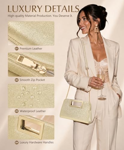 Image of VASCHY Clutch Purse for Women,Fashion Vegan Leather Cut-Out Handle Evening Handbag Crossbody Shoulder Bag for Wedding,Party