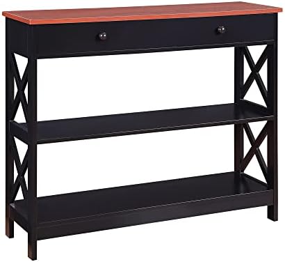 Convenience Concepts Oxford 1 Drawer Console Table with Shelves, Cherry/Black