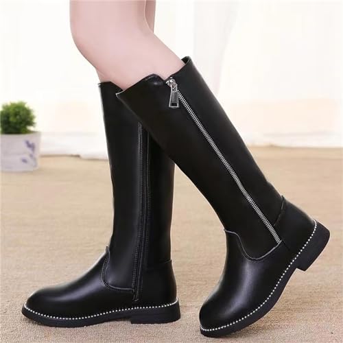 Girl's Leather Side Zipper Knee High Riding Boots Waterproof Snow Boots Warm Fur-Lined Winter Boots(Toddler/Little Kid/Big Kid)3