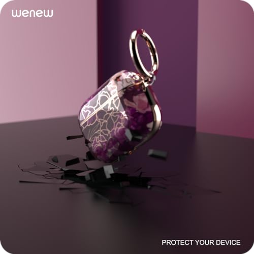 Image of wenew case for Airpods Pro 2 Case, Flower Airpod Pro Slim Hard Case Cover with Carabiner for Women Girls (Golden Purple)