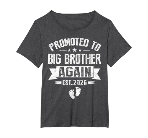 Promoted to Big Brother Again Est 2026 Announcement T-Shirt, Women's Plus, Dark Heather Grey, 2X