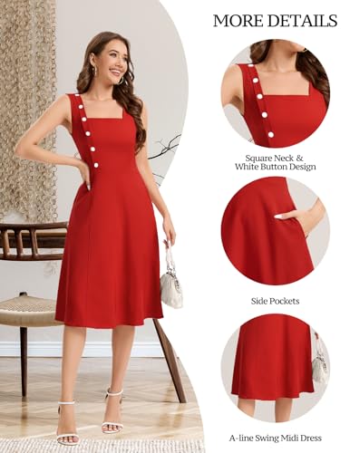 Image of Bbonlinedress Womens Vintage Summer Cocktail Dress Sleeveless Tea Party Retro Formal Wedding Guest A-line Midi Sundress
