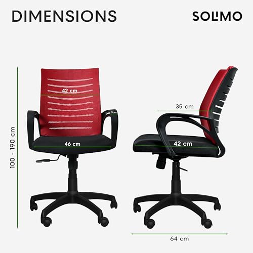 Image of Amazon Brand - Solimo Sitly Mid Back Revolving Office Chair for Work from Home, Study, and Computer Use | Heavy Duty Base | Ergonomic Mesh Design | Durable & Comfortable Seating (Red Mesh)