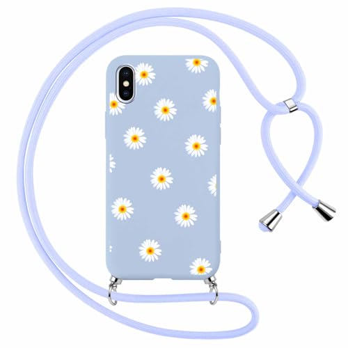 Yoedge Handyband Handyhülle für iPhone X/iPhone XS Hülle mit Band Blumen Muster Aesthetic Design Schutzhülle mit Kordel zum Umhängen Silikon Case Handytasche Cover für iPhone XS 5 8 Gänseblümchen