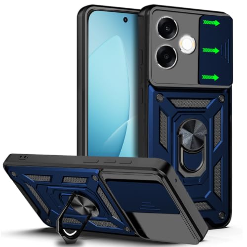 Image of AESTMO Tough Armor Oppo F33 Pro 5G Bumper Back Case Cover | Ring Holder & Sliding Camera Shield Cover | 360 Degree Protection Back Case Cover for Oppo F33 Pro 5G (Blue)