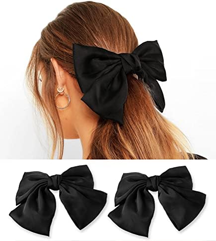 2 Pcs Large Hair Bow Clip Alligator Clips Hair Accessories for Women Girl (Black)