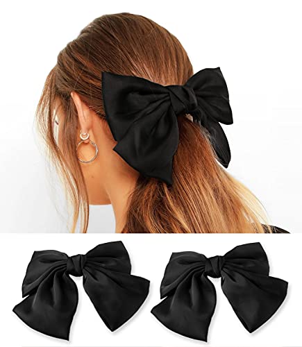 2 Pcs Large Hair Bow Clip Alligator Clips Hair Accessories For Women Girl (Black) #TOP21
